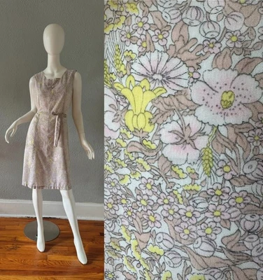 Vestido de día vintage años 50 rosa floral cambio cintura corbata algodón M/L Foto 1 de 4