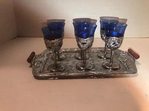 De Colección Nikko Japonés Azul Cobalto Inserto Dragón Cordial Saki Set 6 Con Bandeja Japón - Imagen 1 de 9