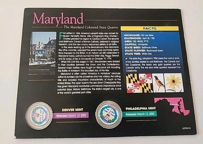 Colored 2000 Maryland U.S. Quarters Set Denver and Philadelphia Mint - Image 1 of 2