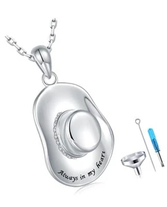 Cowboy Jewelry Urn Necklaces for Ashes - 925 Sterling Silver Cowboy Hat - Picture 1 of 6