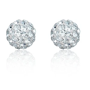 AVORA 10K Yellow Gold White Crystal Ball Stud Earrings - Picture 1 of 5