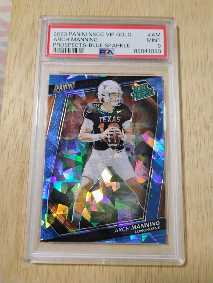 2023 Panini National VIP Gold Arch Manning Prospects Blue Sparkle /149 PSA 9 - Image 1 of 2