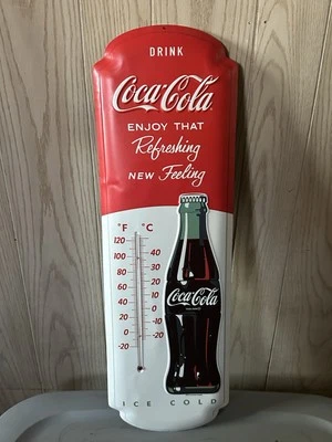 Drink Coca-Cola Enjoy That Refreshing New Feeling 27" Tall Thermometer Red & Wht - Image 1 of 4