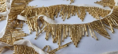Luxury Gold Beaded Fringe Trim – Couture Embellishment 2yd 7in x 1.75in - Image 1 of 4