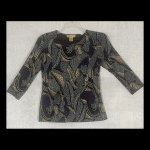 Notations Top S Abstract Print 3/4 Sleeve Stretch Rayon Blend Made USA - Picture 1 of 11