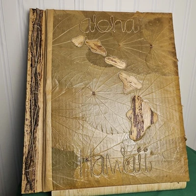 Álbum de fotos hawaiano hecho a mano 80 fotos 4x6 bambú sin usar, hoja de plátano, madera.Islas Foto 1 de 4