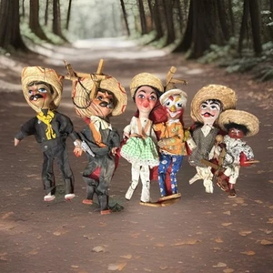 VTG 6 Mexican Bandidos & Other Mexican Marionette String Puppets - Picture 1 of 14