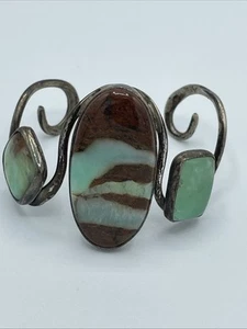 Silver High Grade Royston Turquoise 3 Stone Cuff Bracelet By Glenda Greenberg - Picture 1 of 11