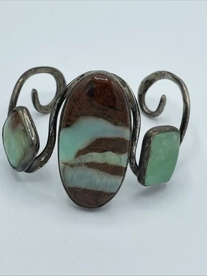Silver High Grade Royston Turquoise 3 Stone Cuff Bracelet By Glenda Greenberg - Image 1 of 4