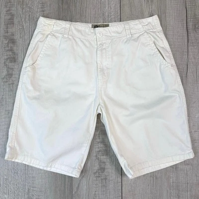 Shorts Plugg Branco Algodão Masculino Tamanho 36 Cintura Alta Ajuste Regular Elástico Frente Plana - Imagem 1 de 3