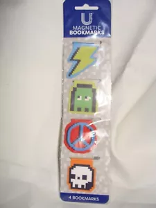 Magnetic Page Clip Bookmarks Set of 4 Game On Lightning Ghost Peace Sign Skull - Picture 1 of 3