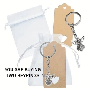 TWO SMALL GUARDIAN ANGEL KEYRINGS WITH SILK POUCHES £4.99 DRIVE & STAY SAFE T35 - Picture 1 of 1
