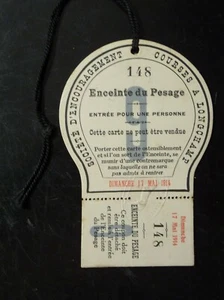 Rare ticket d'entrée " Enceinte du Pesage - courses à Lonchamp " - 17 mai 1914 - Picture 1 of 2