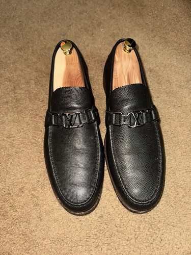 LOUIS VUITTON（LV） Mocassini da uomo grigi Louis Vuitton taglia 9 M pelle a grana