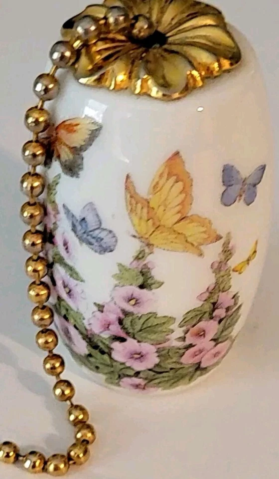  "Ventilador/Luz de Porcelana y Latón Años 80 Aproximadamente 2"" Acabado Tirar Mariposa Floral" Foto 1 de 4
