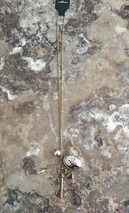 Long Chain Necklace With Large Key Pendant Charms Beads & Heart Shape Length50cm - Picture 1 of 4
