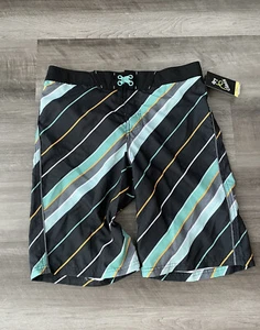 Art Class Boys Striped Board Shorts Size 18 NWT UPF 50+ Black - Picture 1 of 4