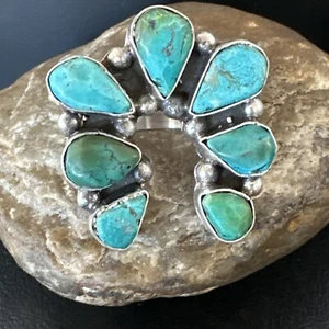 Para Hombres Navajo Naja Cluster Azul Verde Turquesa Talla 9 Plata de Ley 15661 - Imagen 1 de 12