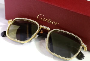 Cartier Buffalo Horn Sunglasses CT0363S-Custom 9 carat VS Lab Diamonds in 10K YG - Picture 1 of 11