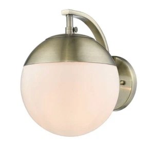 Golden Lighting 3218-1W AB-AB Dixon 1-Light Aged Brass Wall Sconce w/Opal Glass - Picture 1 of 9