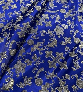 Royal Gold Metallic Church Cross Brocade Fabric 60” Width Sold By The Yard - Picture 1 of 5