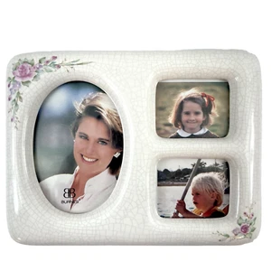 Collage Picture Frame Floral Ceramic Retro 80s Grandmacore 3 Photo Cream Crackle - Picture 1 of 11