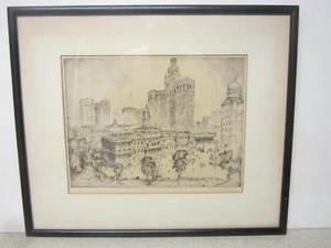 LISTED ARTIST ANDREW KAROLY VINTAGE SIGNED ETCHING PRINT NEW YORK CITY HALL - Picture 1 of 12