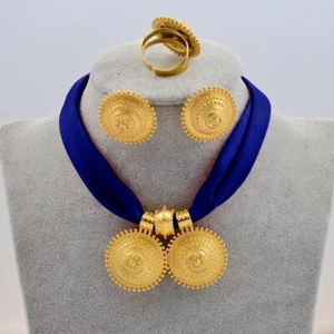 African Ethiopian Jewelry Set Eritrea Ethnic Style Habesha Pendant Earrings Ring - Picture 1 of 10