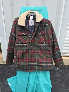 NWT Rainforest Mens XL Fleece Jacket Sherpa Collar Zip Up Plaid Flannel Coat - Picture 1 of 22