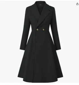 NEW Curlbiuty Womens Pea Coat Double Breasted A Line Long Trench Coat, Small - Picture 1 of 6