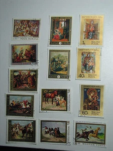 24 estampillas artísticas magiares postales Hungría iconos máscaras caballos religión varios años 70 - Imagen 1 de 4