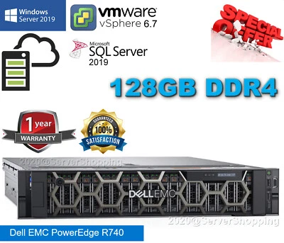 36 Core Dell PowerEdge R740 2x Gold 6140 2.3Ghz 128GB H730P/2GB 960 SSD 4.8TB - Image 1 of 4
