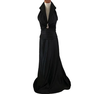 Tadashi Shoji Women's 2 Black Pleated Collar Sleeveless Maxi Dress Gown Formal - Picture 1 of 9