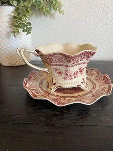 Vintage Antiche Riproduzioni Transferware LARGE Red Floral Tea Cup & Saucer - Picture 1 of 7