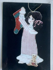 Becky Hanging Christmas Stocking  Needlepoint Ornament Joan Thomasson Unworked - Picture 1 of 9