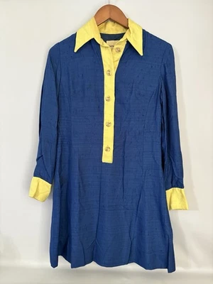 Vestido feminino vintage Youth Guild feito em união com colarinho azul amarelo 7 - Imagem 1 de 4
