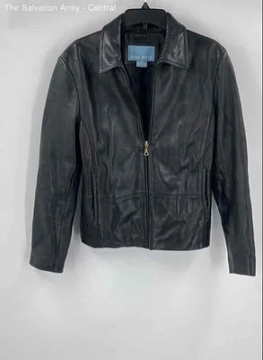 Nine West Womens Black Leather Long Sleeve Pockets Full-Zip Jacket Size Large - Image 1 of 4