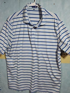 Polo Stitch Prairie Club uomo XL bianca blu a righe golf performance - Foto 1 di 11
