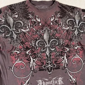 Camiseta gótica Y2K Konflic Mall para hombre cruz (LEER) tribal grunge aflicción delgada - Imagen 1 de 11