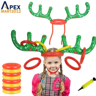 2 Juegos Inflables Cuerno de Reno Anillo Lanzamiento Juego para Familia Niños Fiesta de Navidad Foto 1 de 4