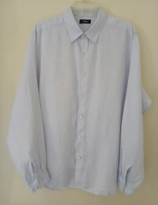 Theory Men's Size XL  Linen Light Blue Button Front Long Sleeve Shirt - Image 1 of 4