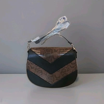NWT Neiman Marcus NM Brand Snake Print Chevron Vegan Leather Shoulder Bag Purse - Image 1 of 4