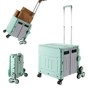Folding Rolling Utility Shopping Cart Portable Crate Handcart 360° Rotate Wheel - Picture 1 of 15