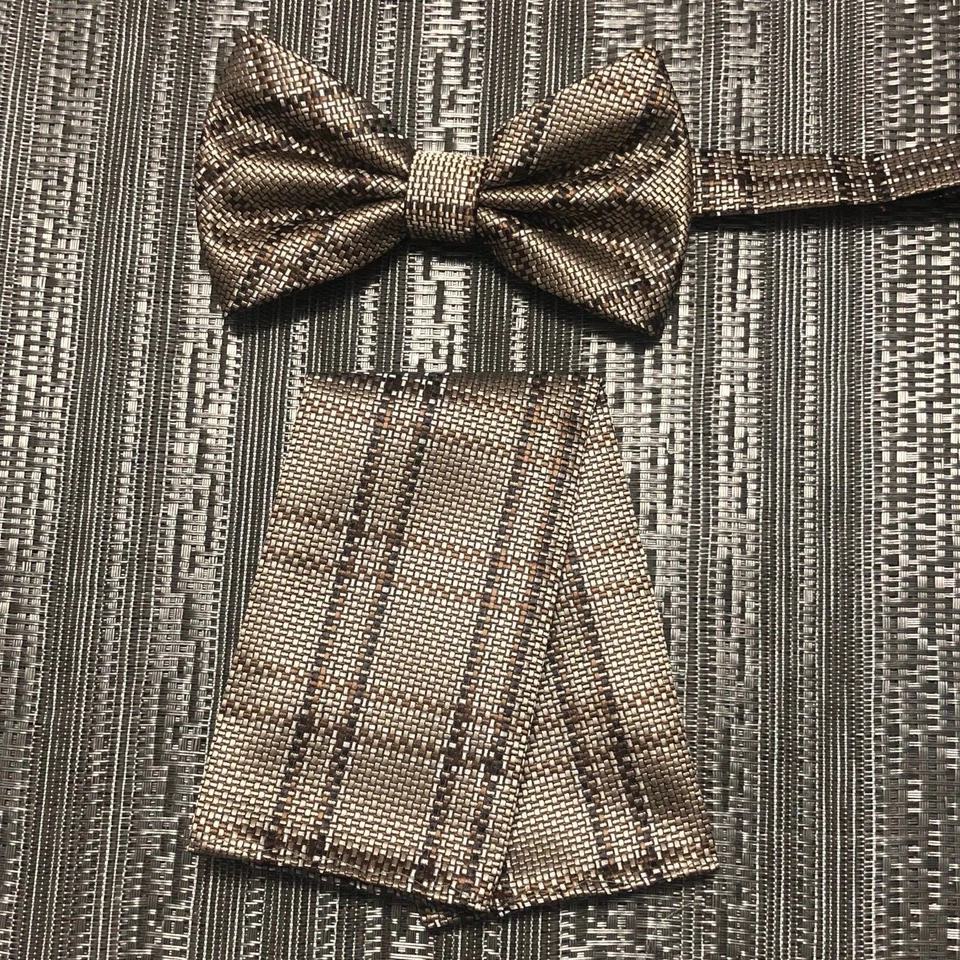 Conjunto de pañuelo cuadrado y pajarita mariposa patrón rayas rayas para hombre boda graduación Foto 1 de 1