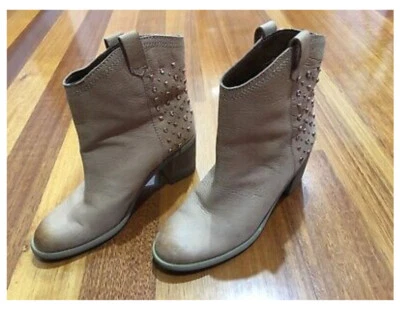 Boutique 9 Conspire Leather Vintage Western Nude Tan Ankle Boot Studs Sz 7.5 38 - image 1 of 4