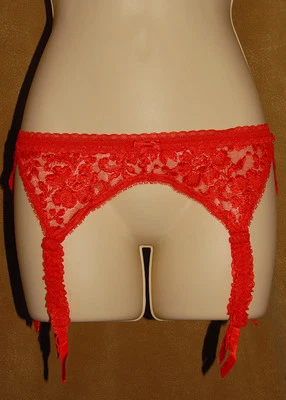 FREDERICK'S of HOLLYWOOD - Vermelho Verdadeiro - Cinto de Liga de Renda tamanho Pequeno *VINTAGE! *EUA! - Imagem 1 de 4