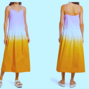 Neu ohne Etikett Allsaints Caro Dip Dye Damen-Midikleid 100 % Baumwolle lila-camel US-Größe 6 - Bild 1 von 12