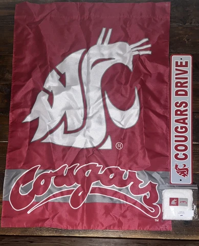 WASHINGTON STATE WSU COUGARS COLLEGE FLAG 29x42 STREET SIGN 24x4 & TOWEL EUC Cover