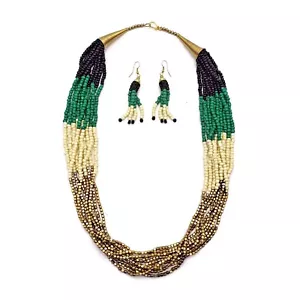 Rocailles Halskette Multi Strang Statement Latz Multicolor Halskette Ohrring Set - Bild 1 von 1