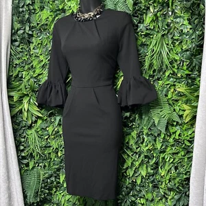 BETSY & ADAM Dress Women 4 Black Career Bell Sleeve Pleated Sheath Cocktail 2591 - Picture 1 of 7